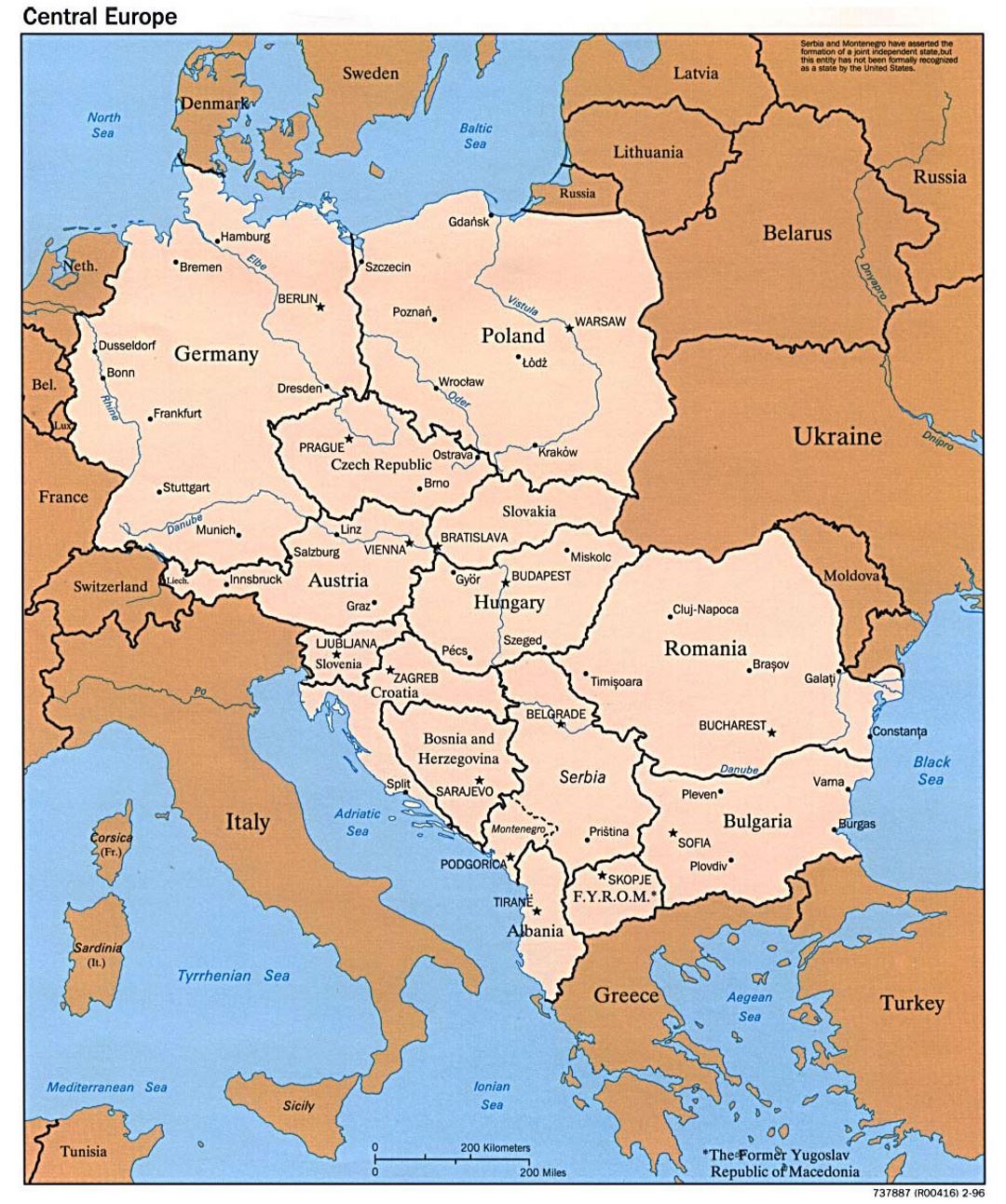 Политическая карта Центральной Европы - 1996