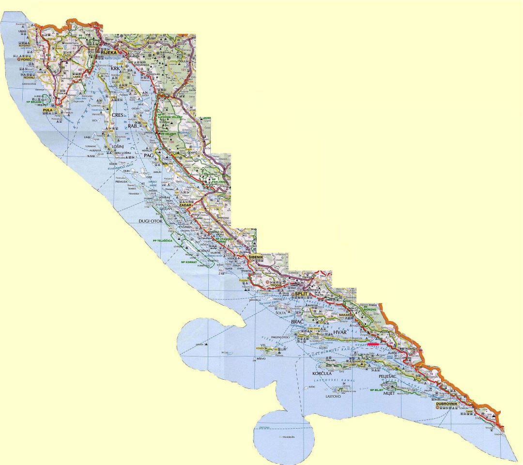 Детальная карта дорог Хорватского побережья