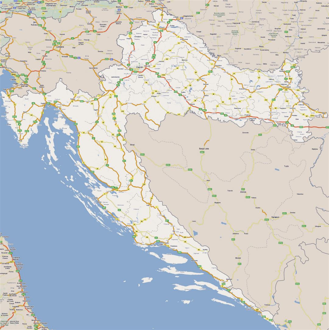 Большая карта дорог Хорватии со всеми городами