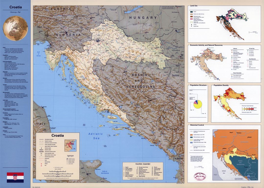 Крупномасштабная профильная карта страны Хорватии - 1996