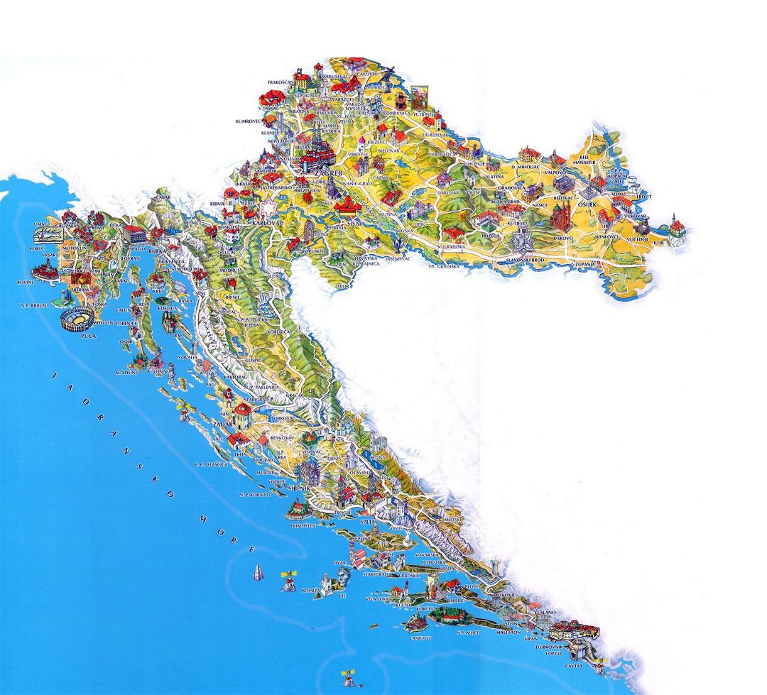 Большая туристическая иллюстрированная карта Хорватии