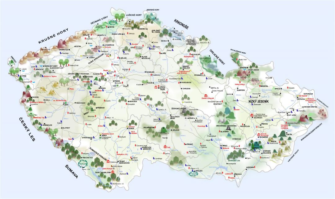 Большая карта замков Чешской Республики