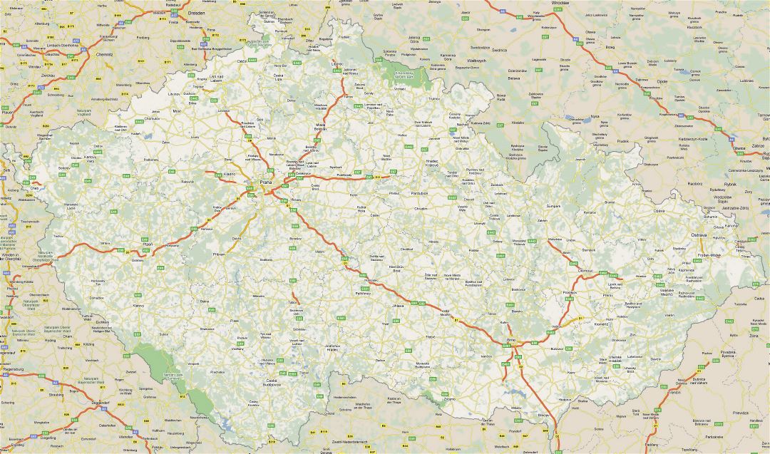 Большая карта дорог Чешской Республики с городами