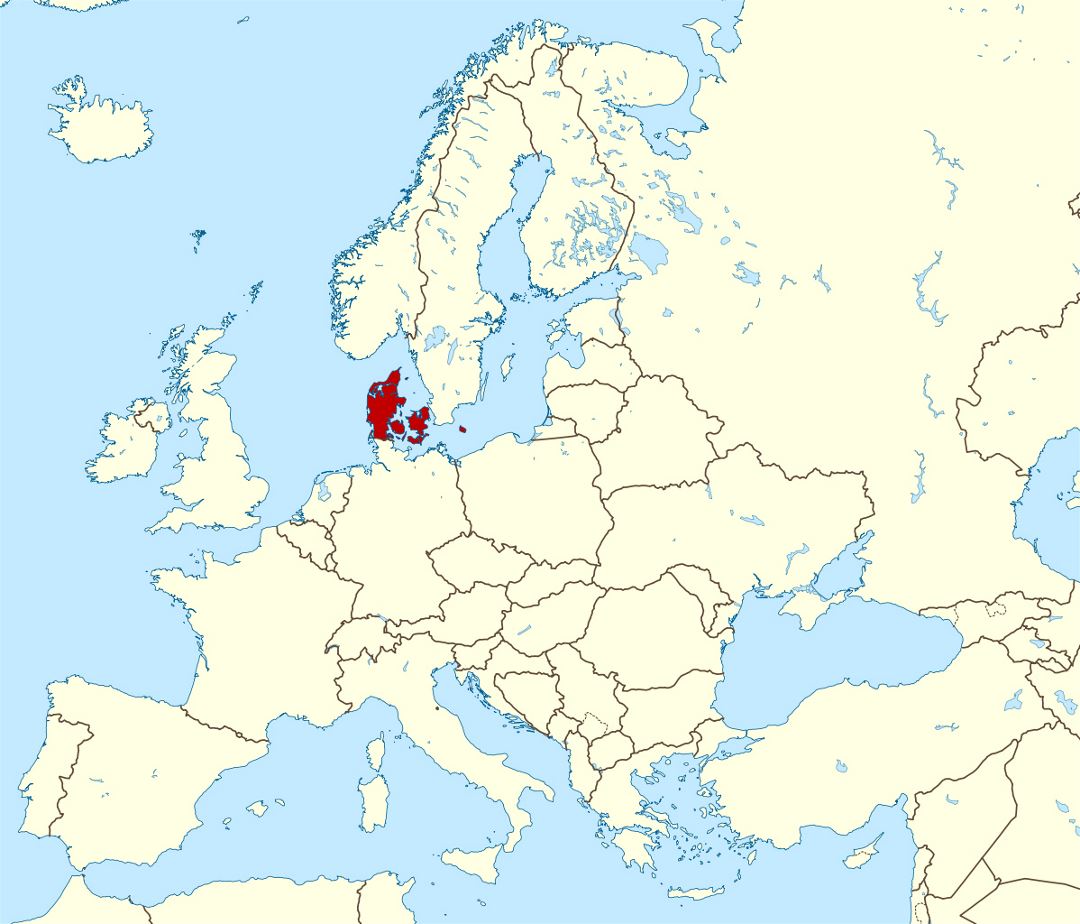 Большая карта расположения Дании