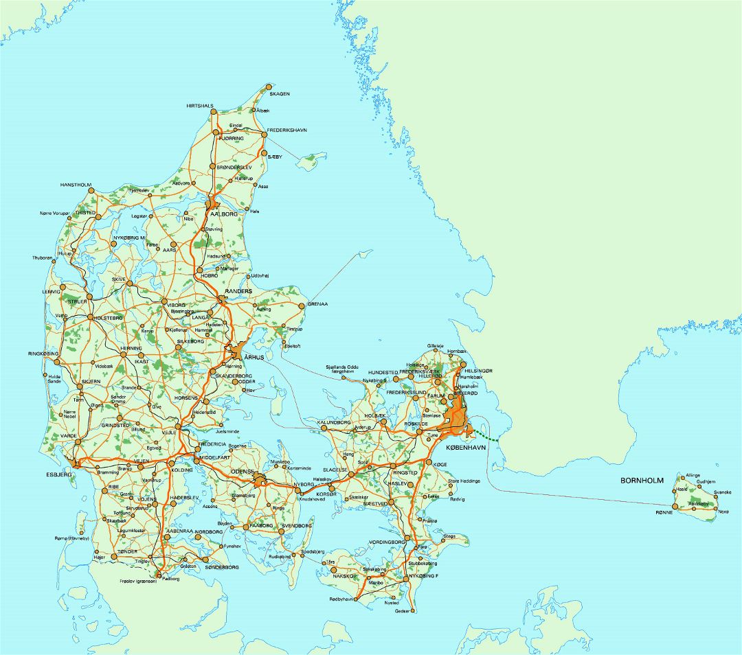 Большая карта дорог Дании