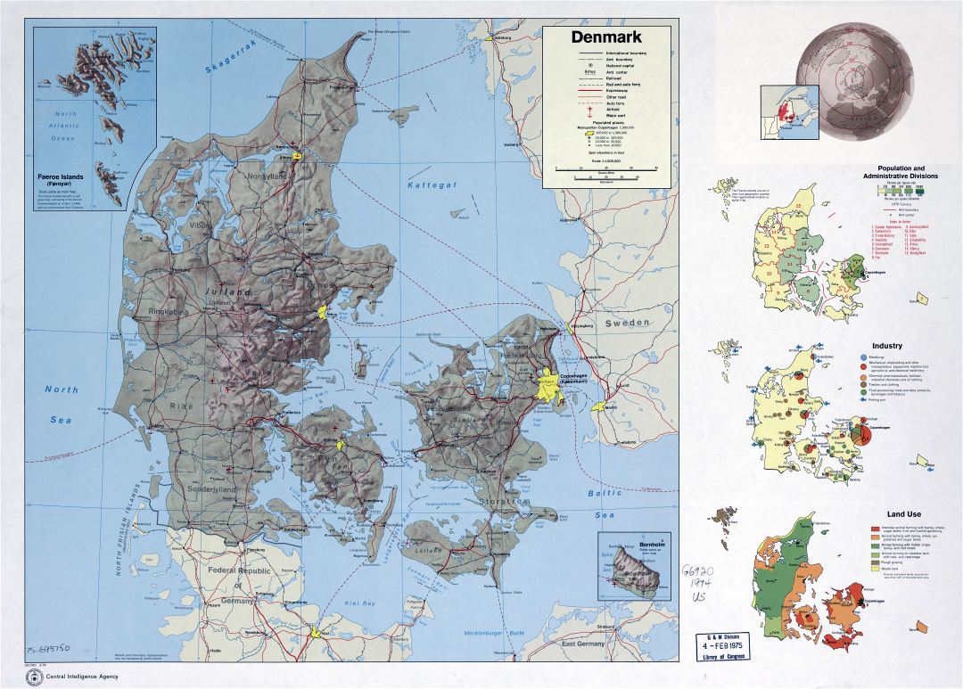 Крупномасштабная карта-профиль страны - Дании - 1974