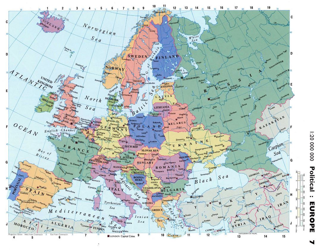 Детальная политическая карта Европы
