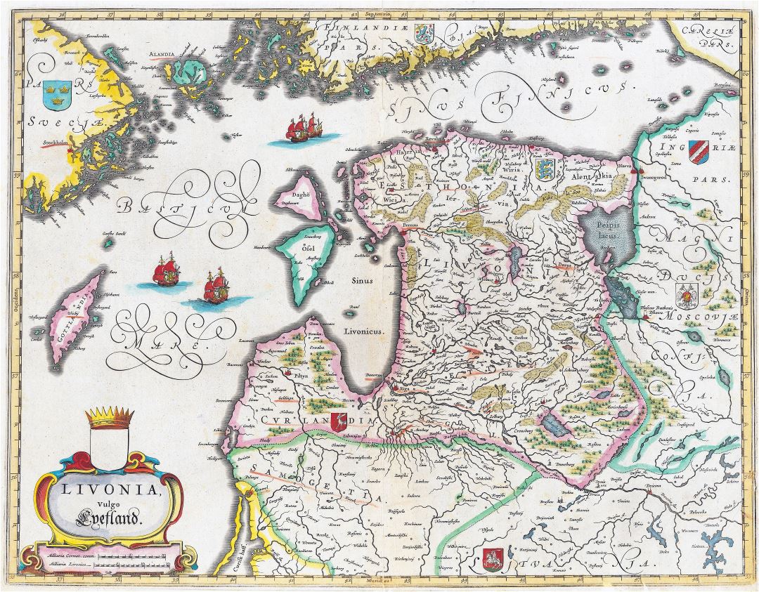 Большая детальная старая карта Эстонии (Ливония) - 1662