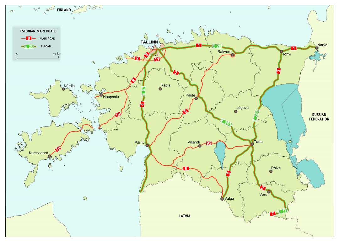 Большая карта магистралей Эстонии