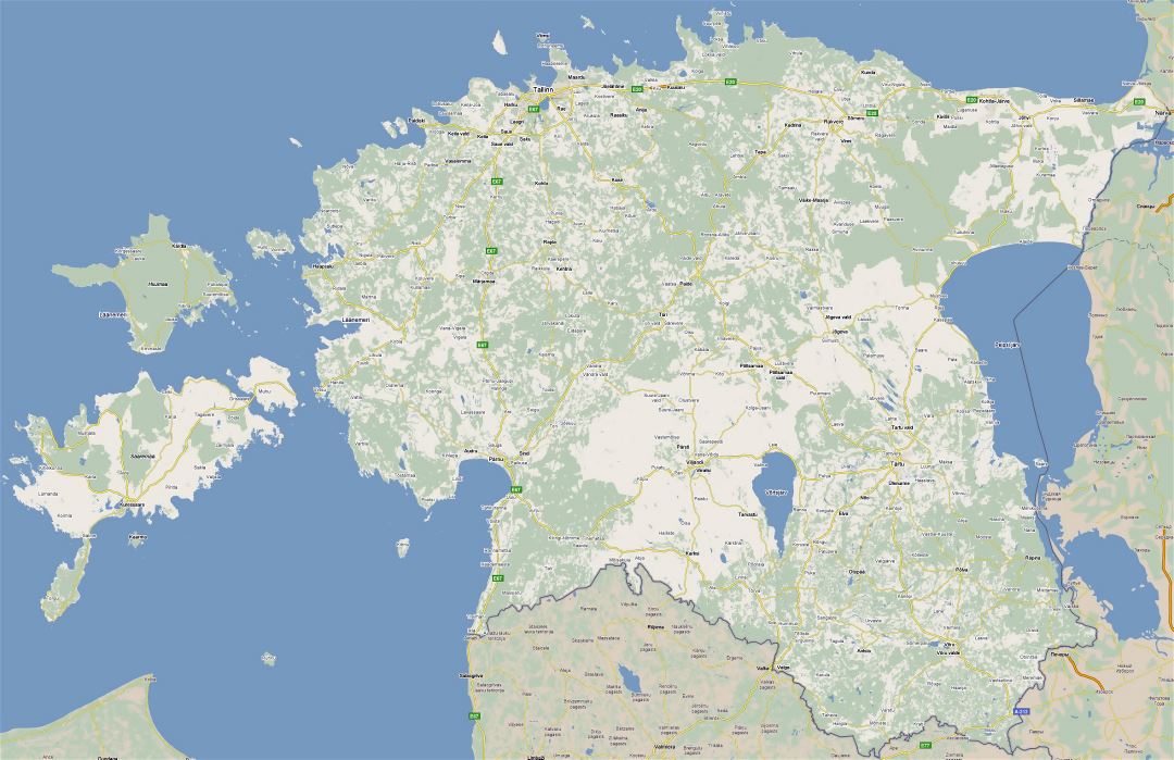Большая карта дорог Эстонии с городами