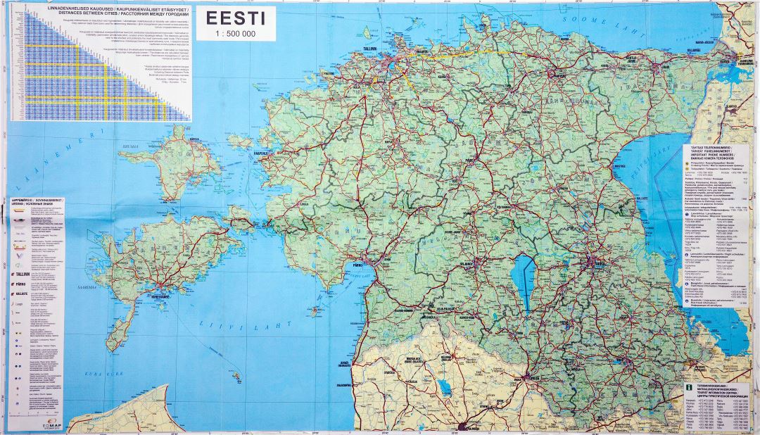 Крупномасштабная карта дорог Эстонии