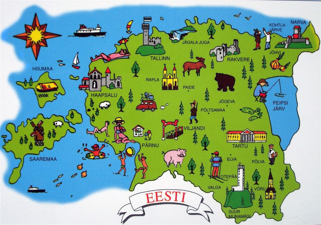 Большая туристическая иллюстрированная карта Эстонии