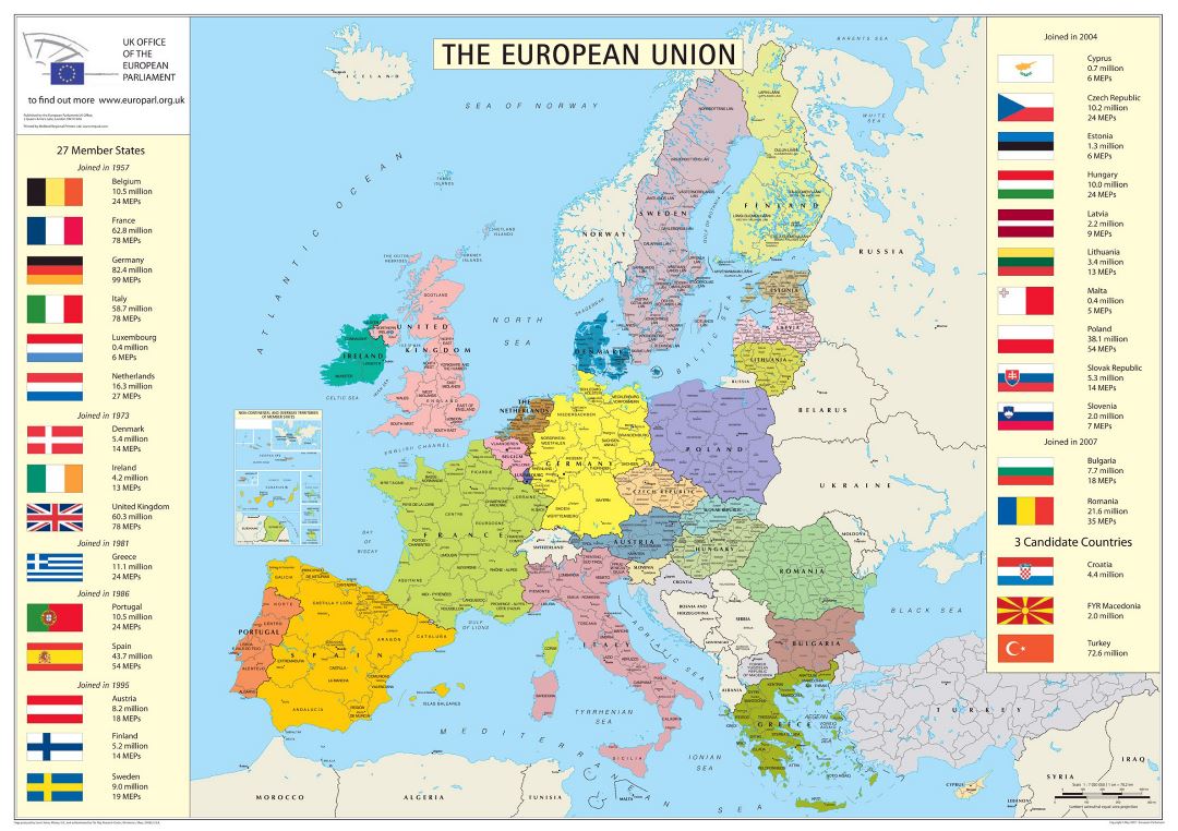 Подробная карта стран-членов Европейского Союза
