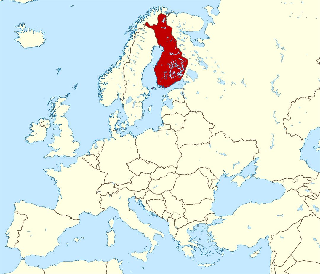 Большая карта расположения Финляндии