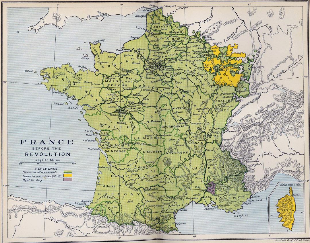 Большая детальная старая карта Франции до революции - 1788