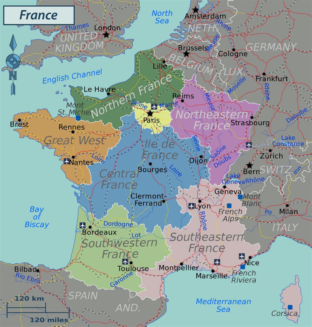 Большая карта регионов Франции