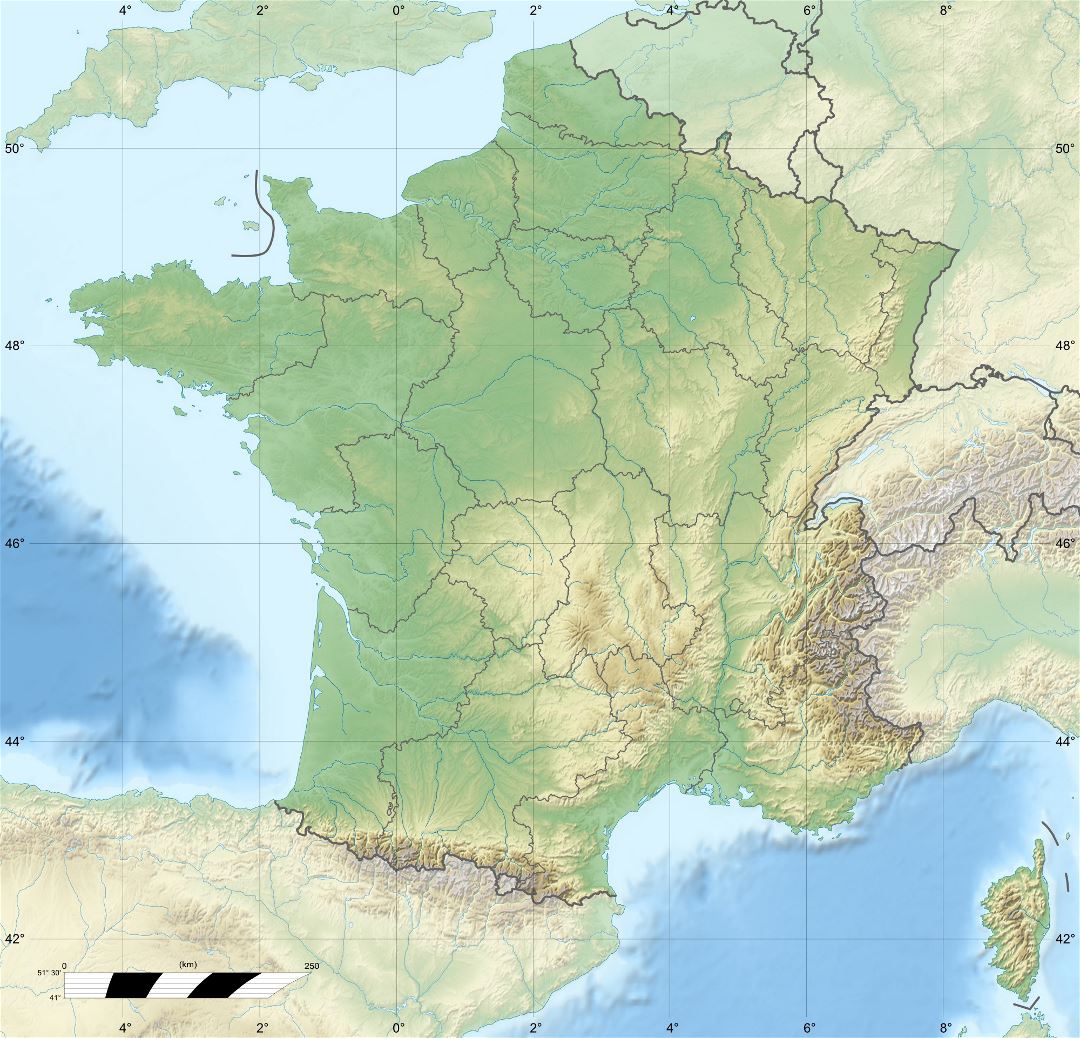 Большая карта рельефа Франции