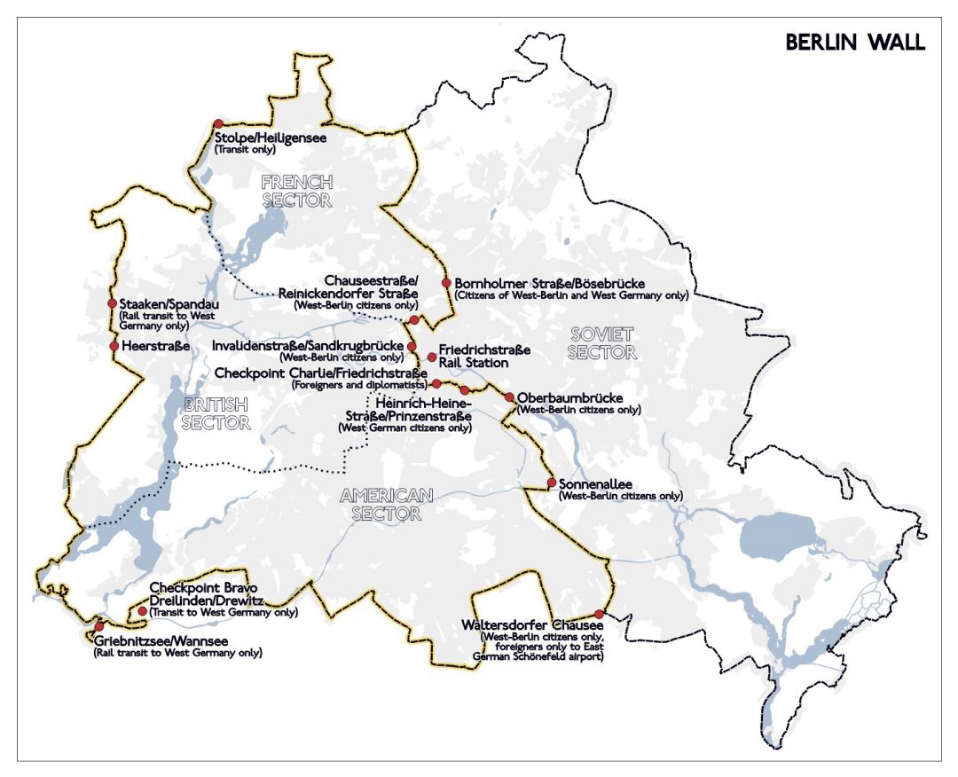Большая карта Берлинской стены