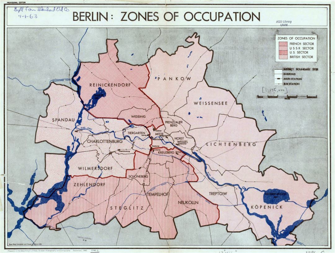 Большая подробная карта зон оккупации Берлина