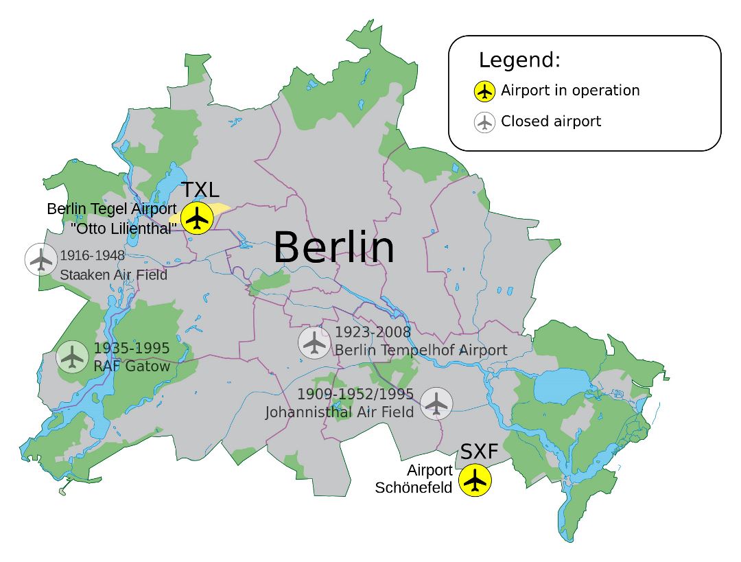 Большая карта аэропортов Берлина