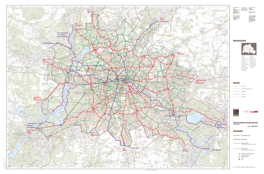 Крупномасштабная карта велосипедных дорожек Берлина