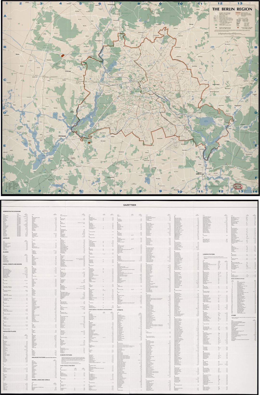 Крупномасштабная детальная карта Берлинского региона - 1989