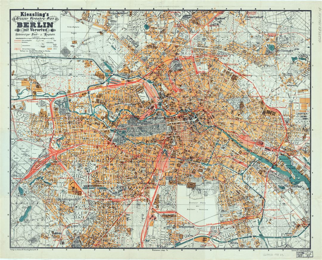 Крупномасштабная детальная старая карта города Берлина - 1920