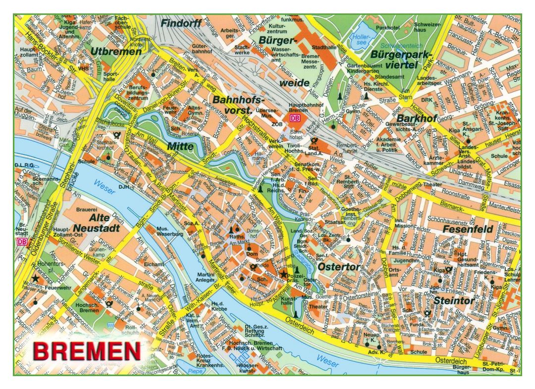 Большая детальная карта центральной части Бремена