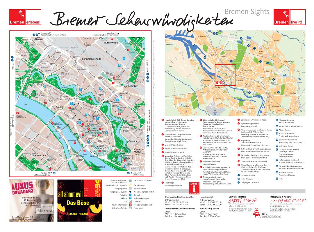 Большая детальная туристическая карта города Бремен