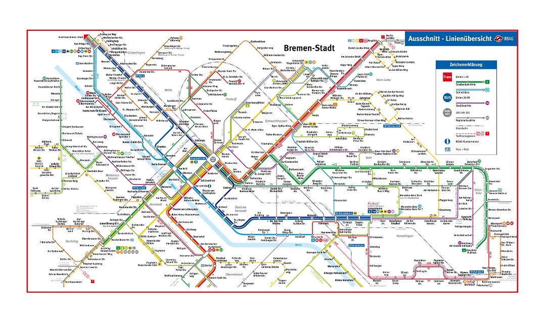 Большая карта общественного транспорта города Бремен
