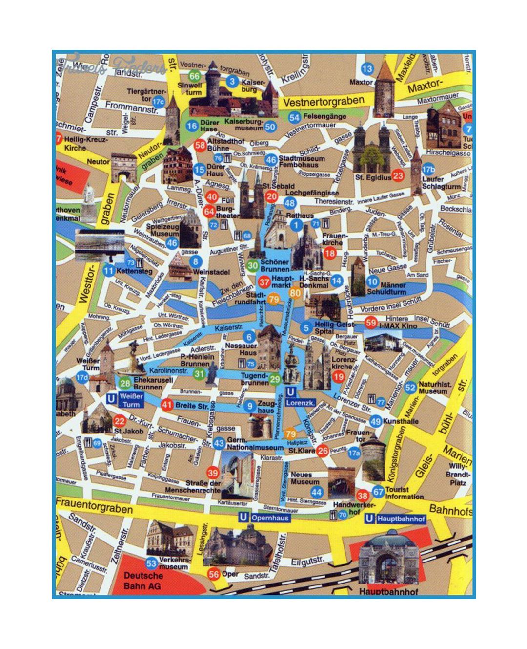Детальная туристическая карта центральной части города Дрезден