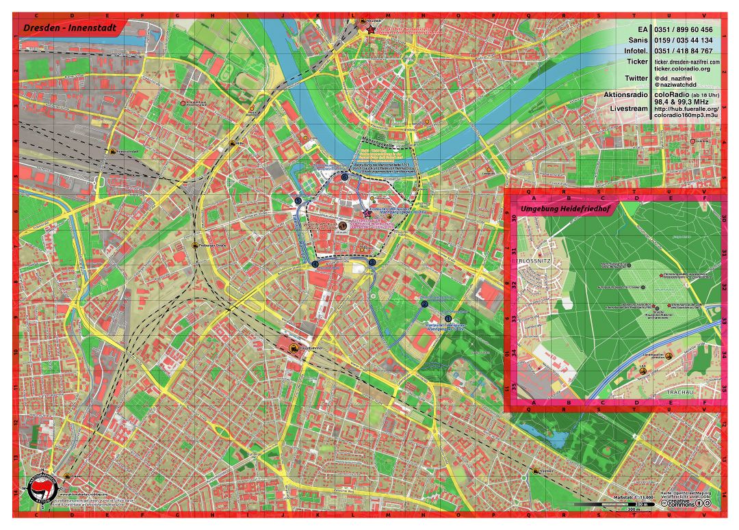 Большая детальная карта Дрездена - 2015