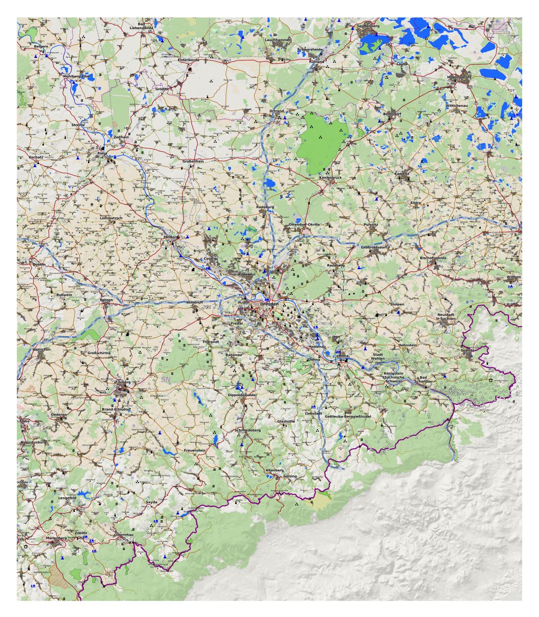 Большая детальная карта Дрездена и его окрестностей