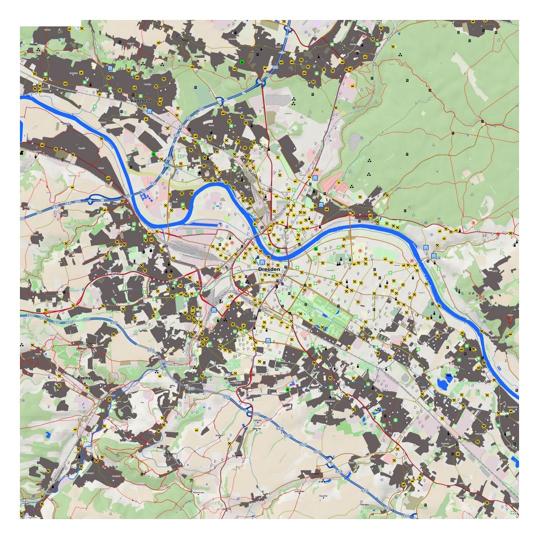Большая детальная карта Дрездена и окрестностей
