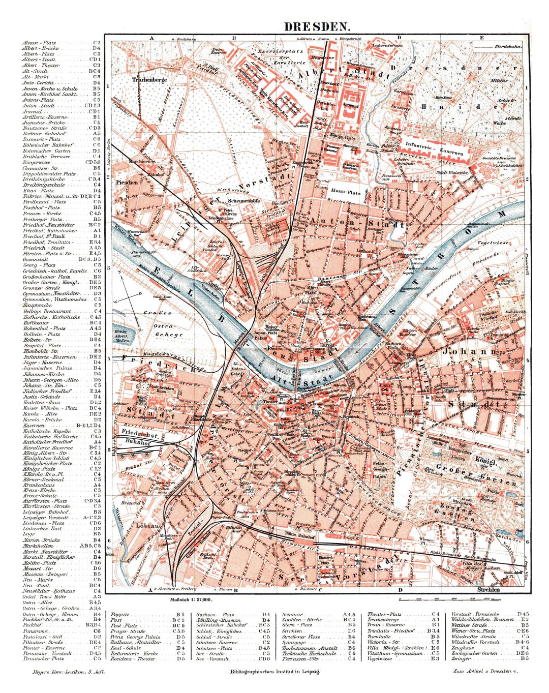 Большая детальная старая карта города Дрезден - 1895