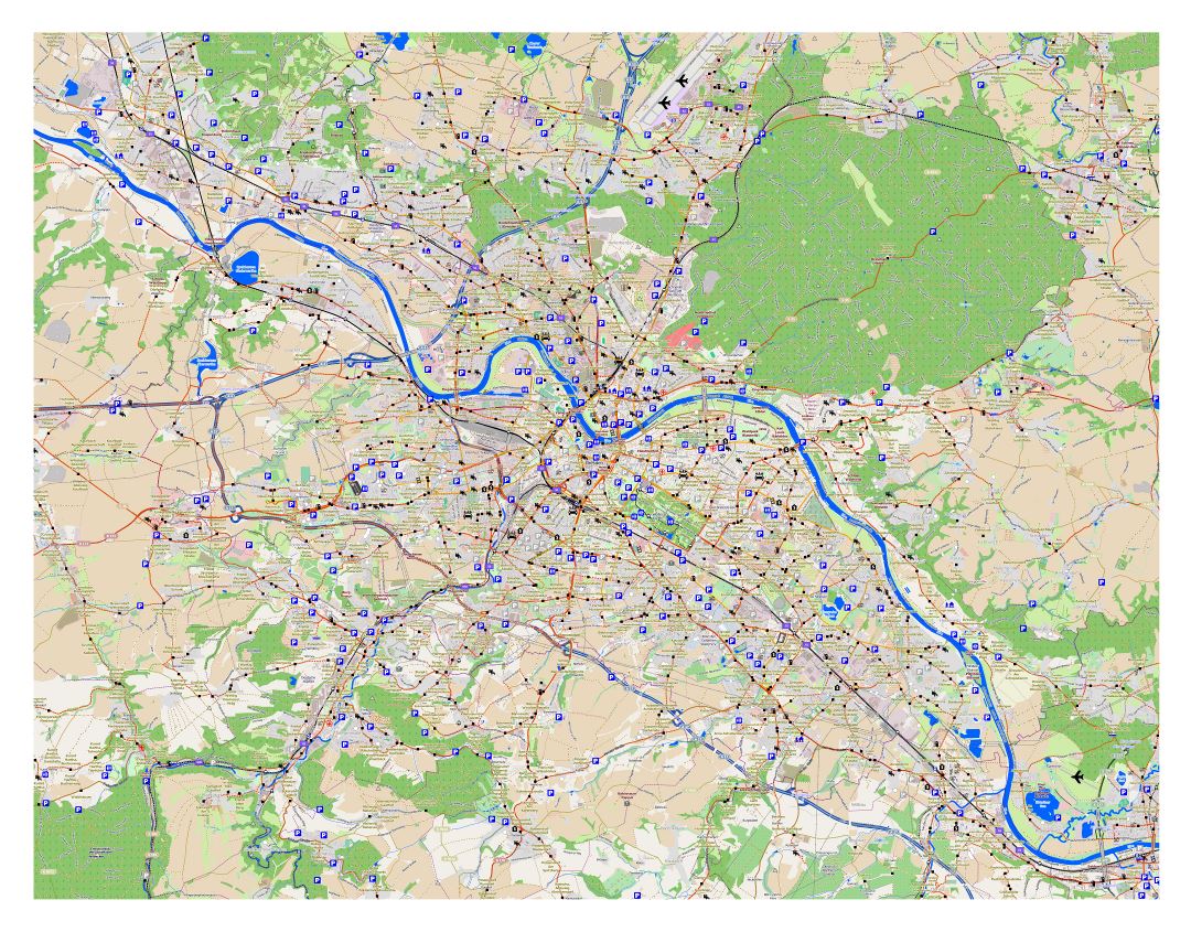 Большая детальная карта трафика Дрездена с другими пометками