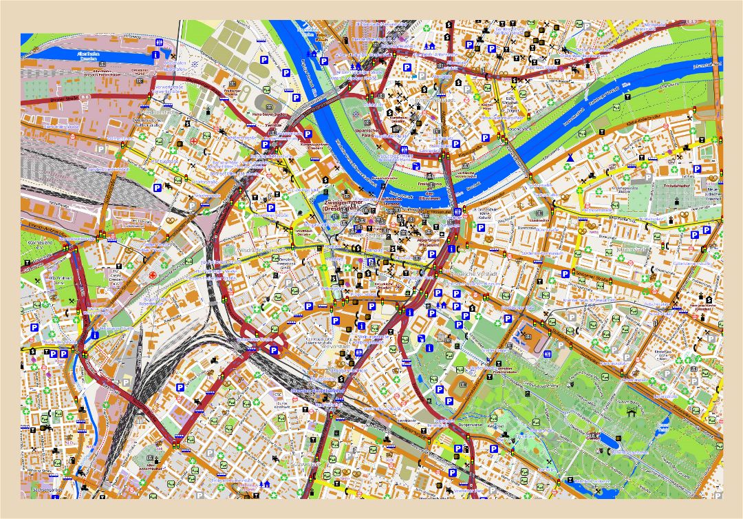 Большая карта города Дрезден с другими пометками