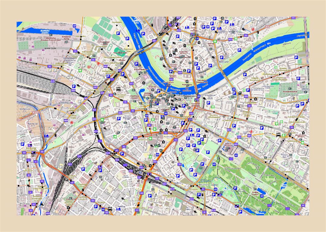 Большая карта Дрездена с другими пометками