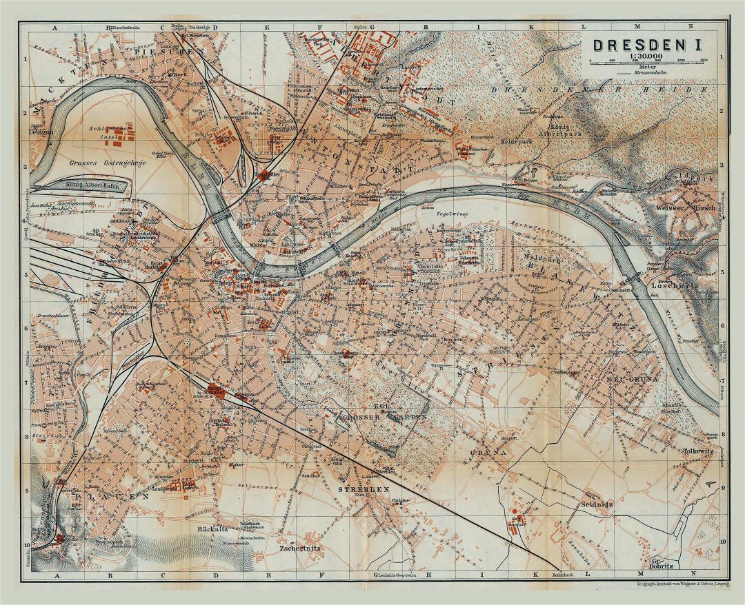 Большая старая карта Дрездена - 1910
