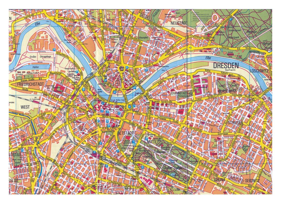 Большая карта улиц города Дрезден