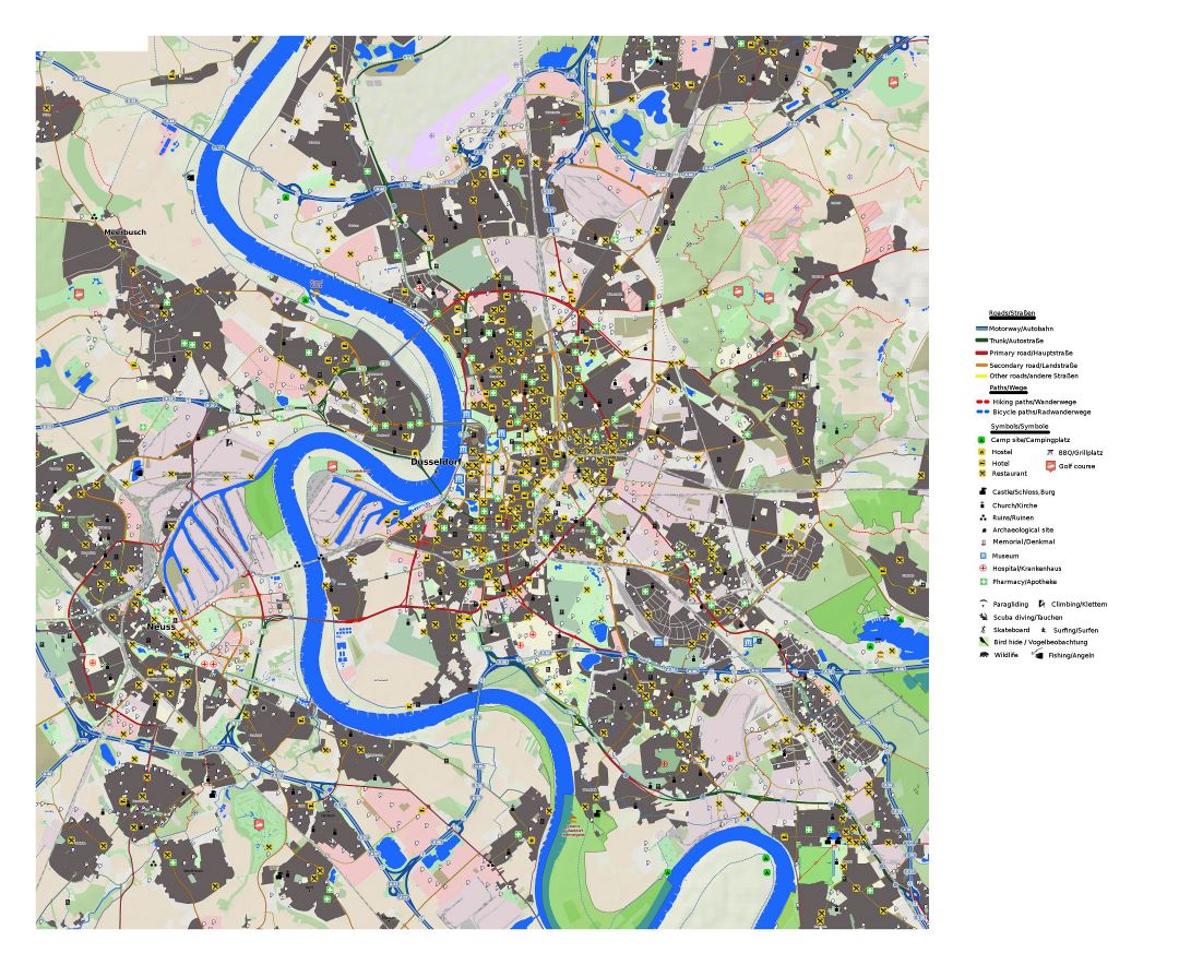 Большая детальная карта города Дюссельдорф