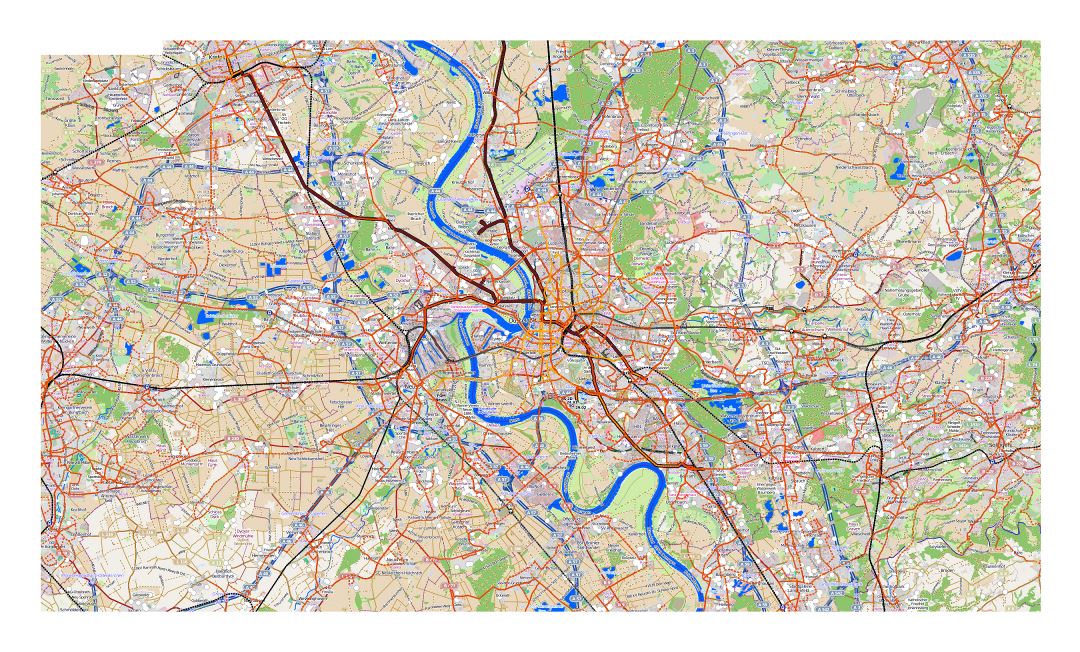 Большая детальная карта города Дюссельдорф с другими пометками