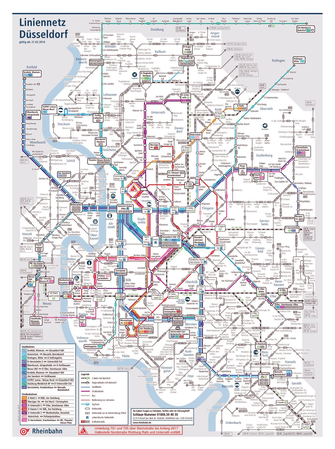 Большая детальная карта метро Дюссельдорфа