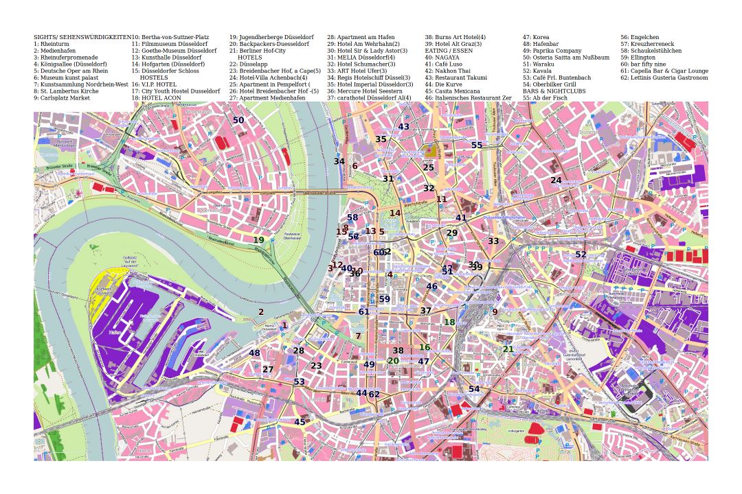 Большая туристическая карта Дюссельдорфа