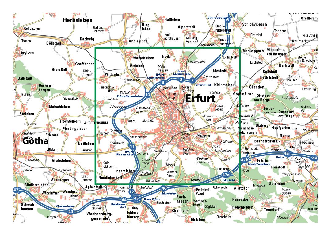 Детальная карта Эрфурта и его окрестностей