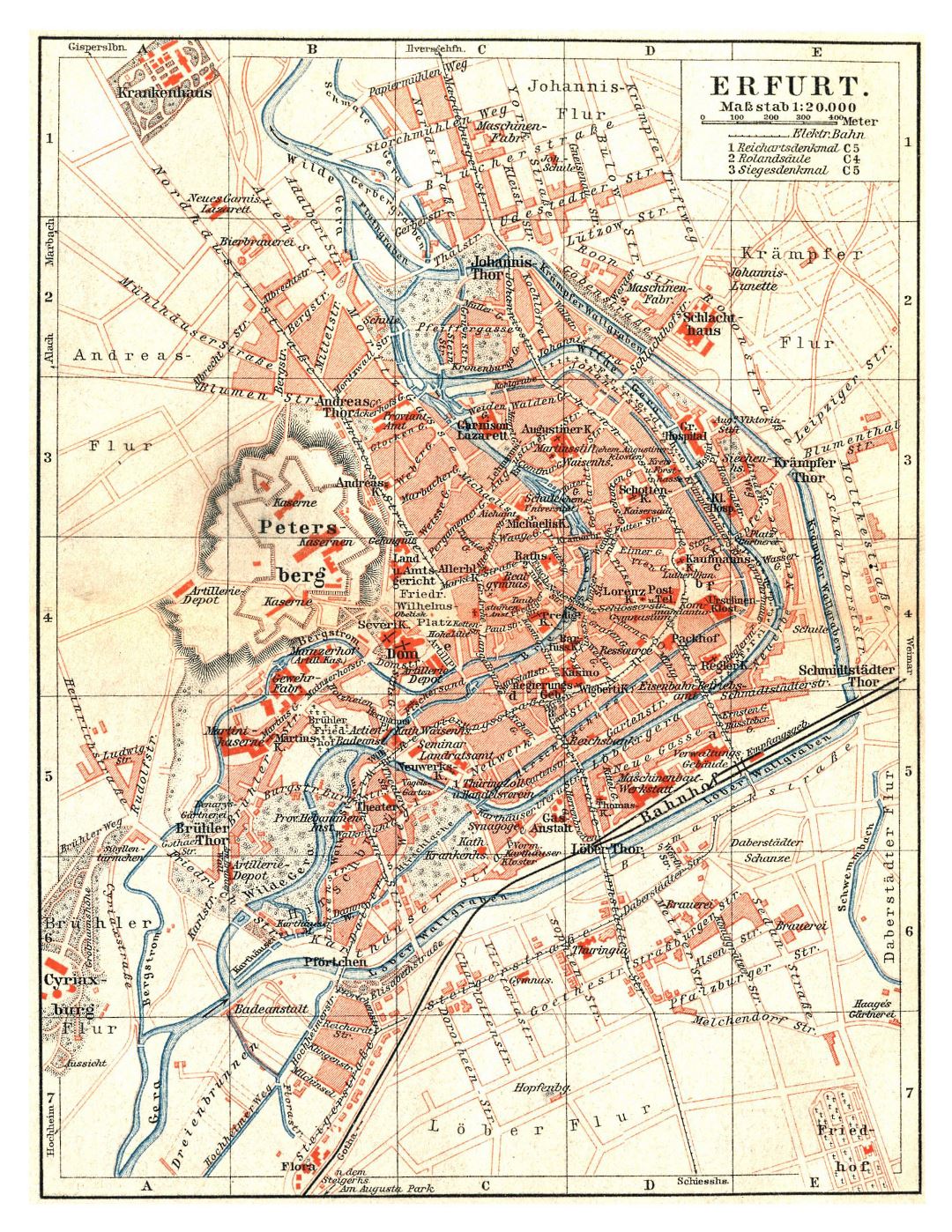 Большая детальная старая карта города Эрфурт - 1894