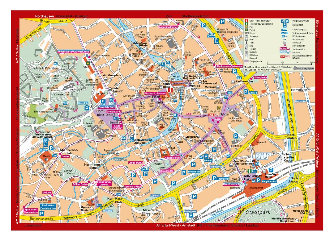 Большая туристическая карта центральной части Эрфурта