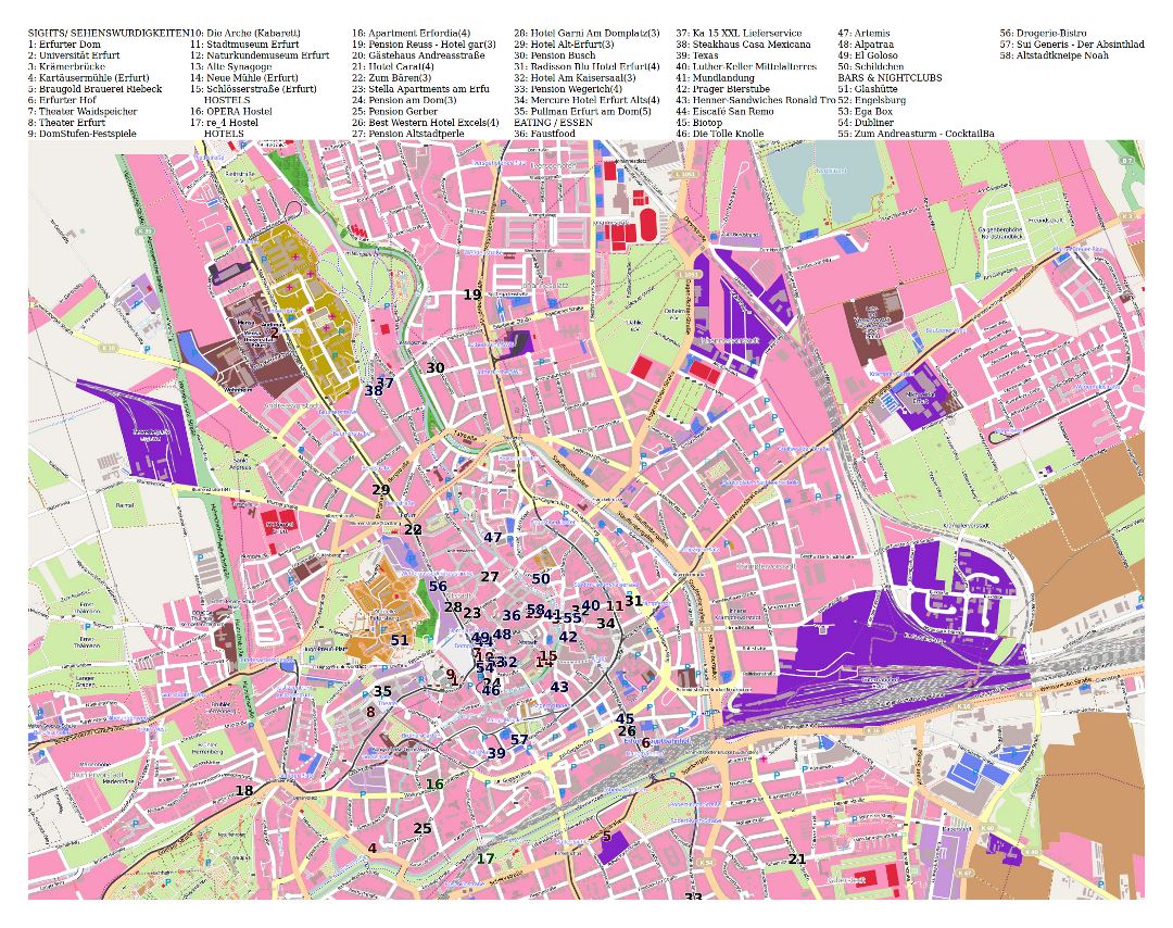 Большая туристическая карта города Эрфурт