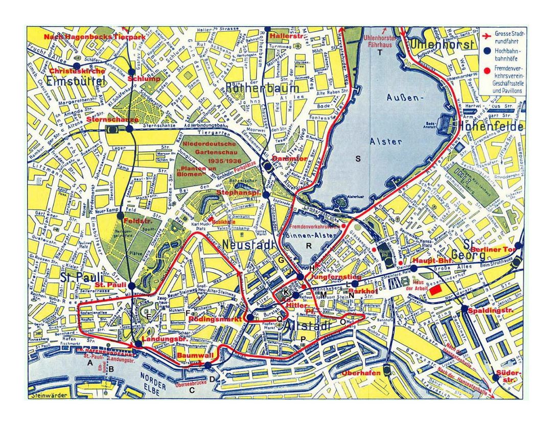 Детальная карта центральной части города Гамбурга