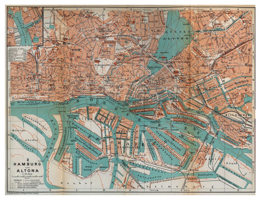 Большая детальная старая карта Гамбурга - 1910